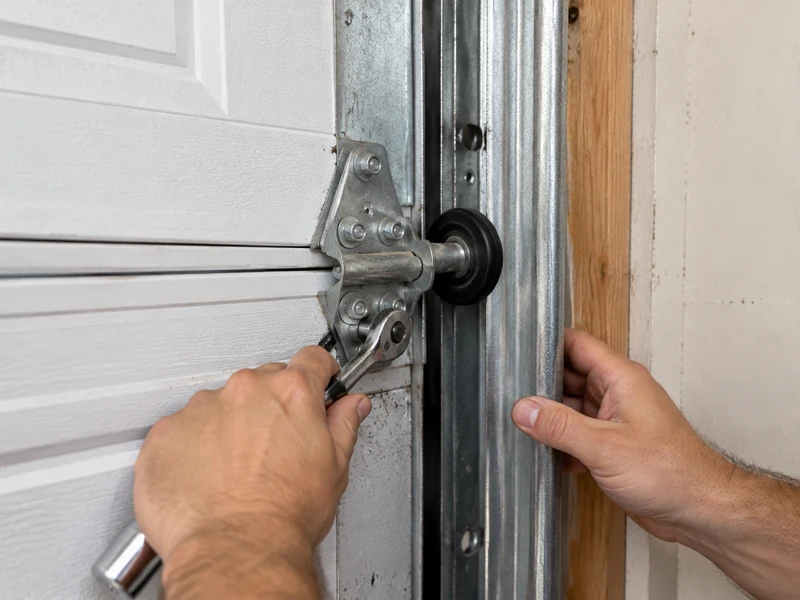 Straight garage door track with rollers seated correctly
