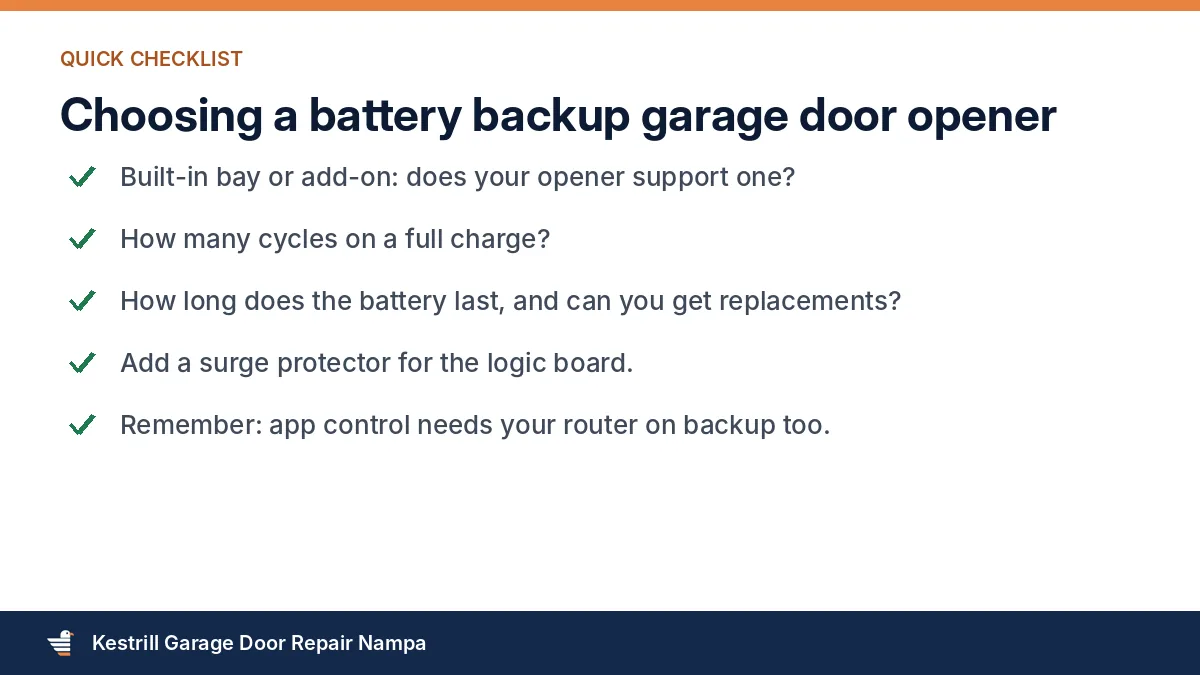 Checklist for choosing a battery backup garage door opener