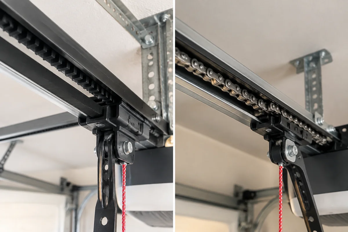 Belt drive and chain drive garage door opener rails