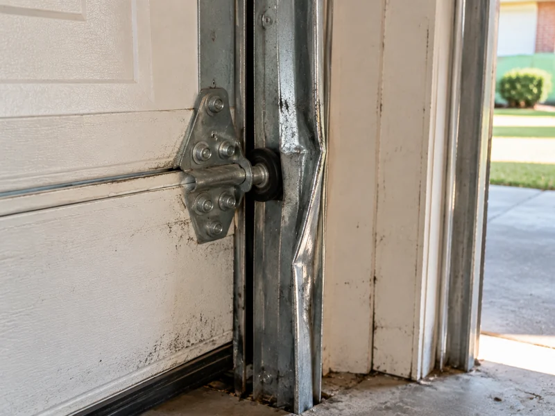 Bent garage door track, a common problem after a windstorm
