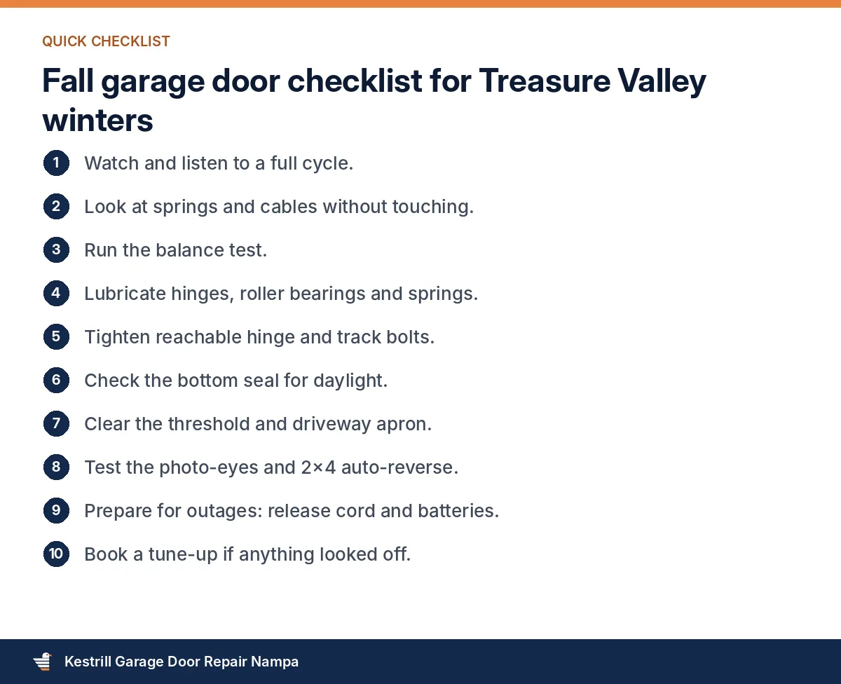 Fall garage door checklist with ten steps for winter