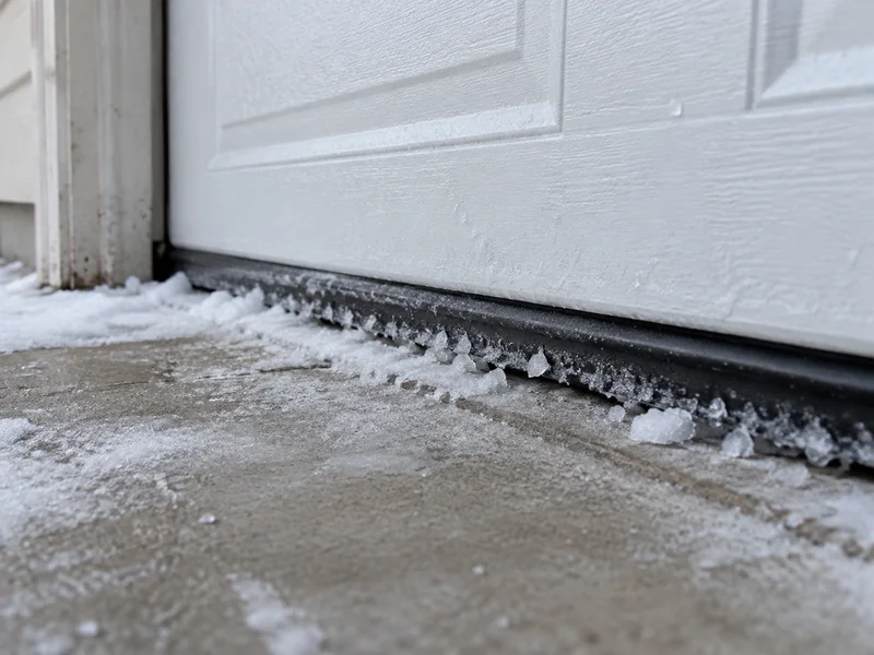 Garage door frozen shut with ice along the bottom seal