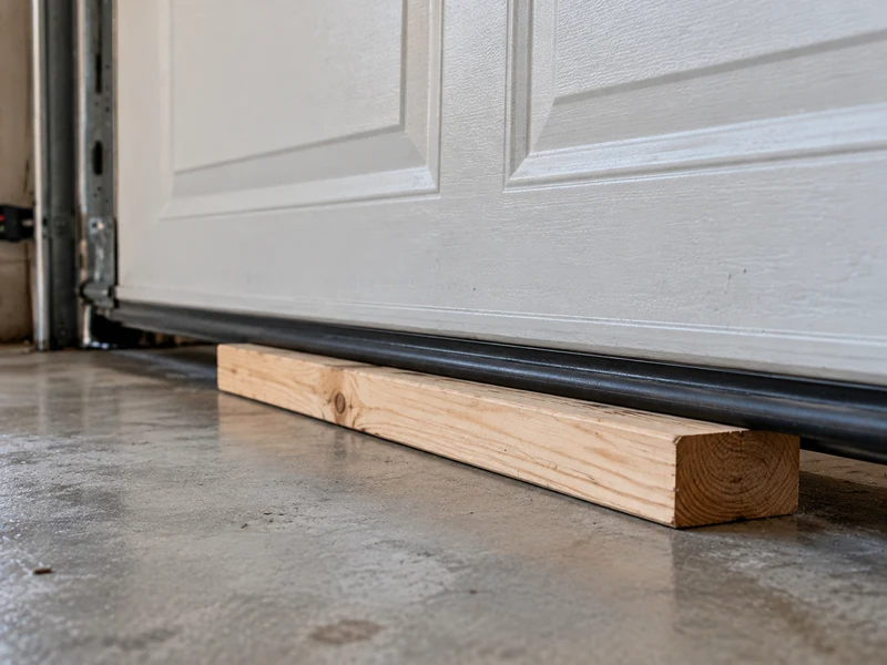 Garage door safety test with a 2x4 board under the door