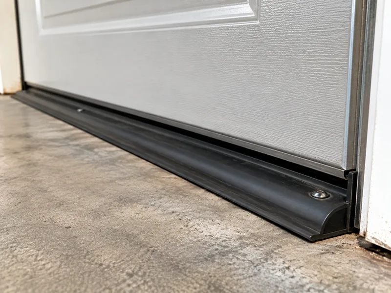 Rubber threshold seal on a garage floor