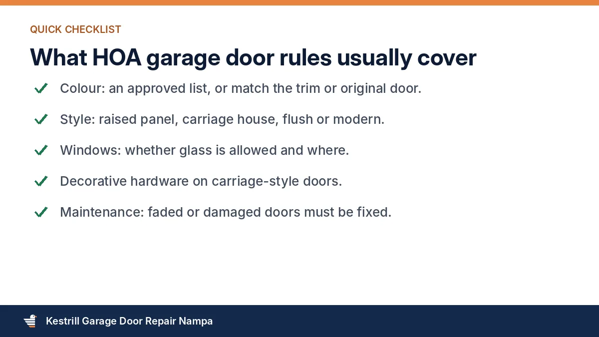 What HOA garage door rules usually cover in Nampa subdivisions