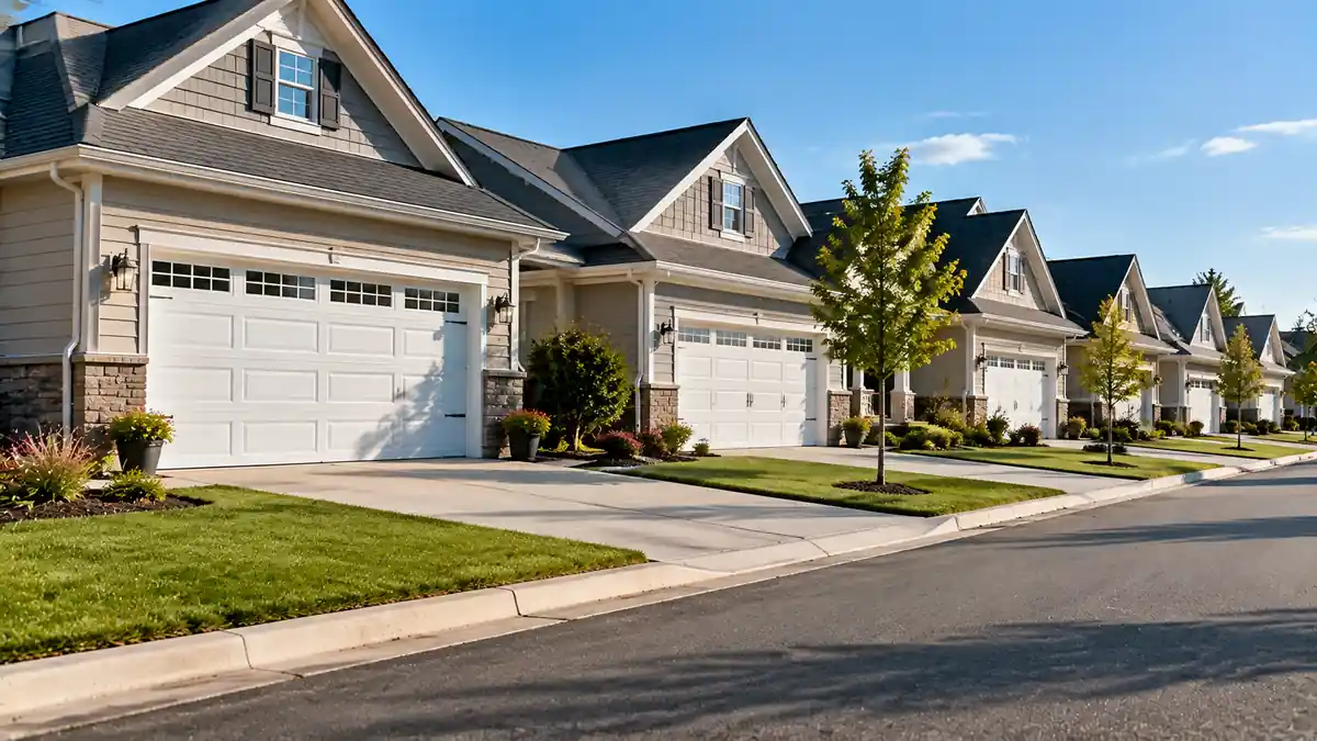 Matching garage doors on a neighborhood street