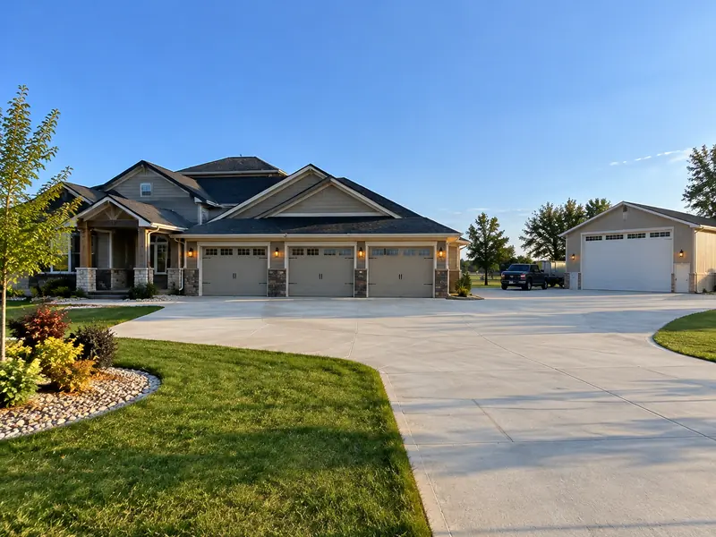 Home with a three-car garage and a detached shop