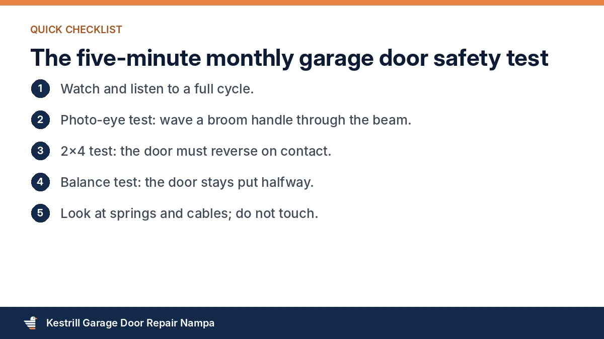 Steps for a monthly garage door safety test