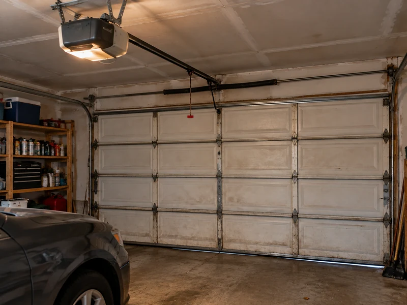 Older garage door opener in a well-used garage