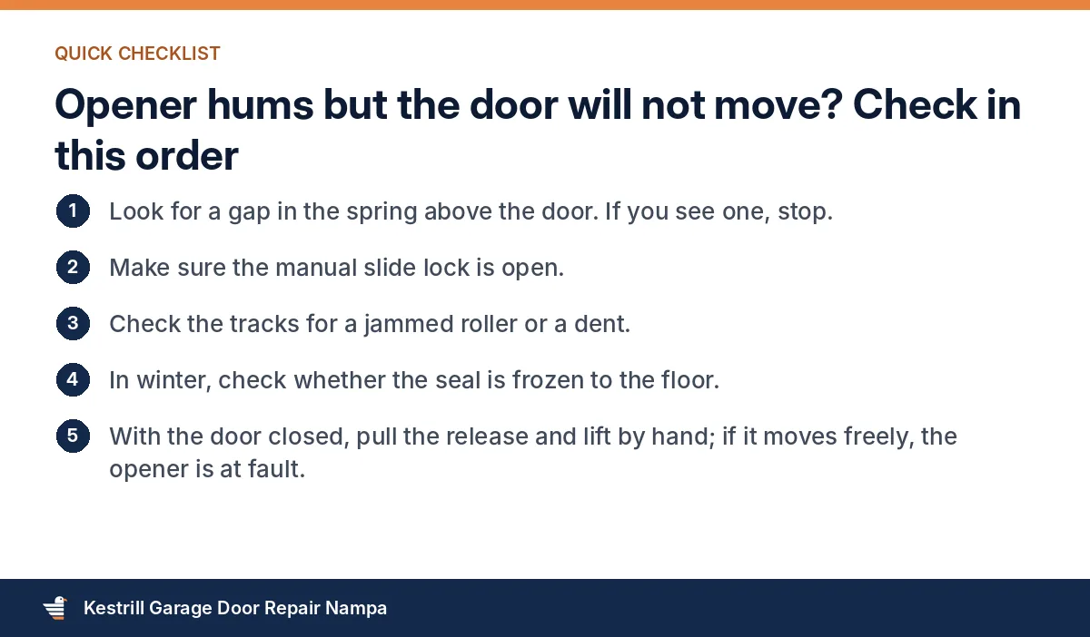 Checklist for when a garage door opener hums but the door will not move