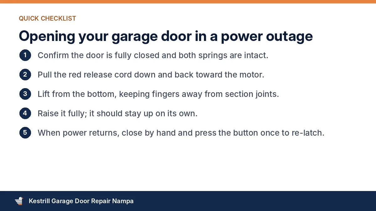 Steps to open a garage door safely during a power outage