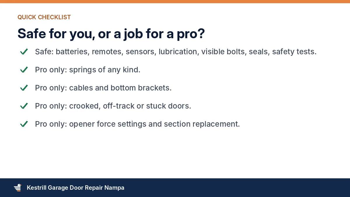 Which garage door jobs are safe for homeowners and which need a professional