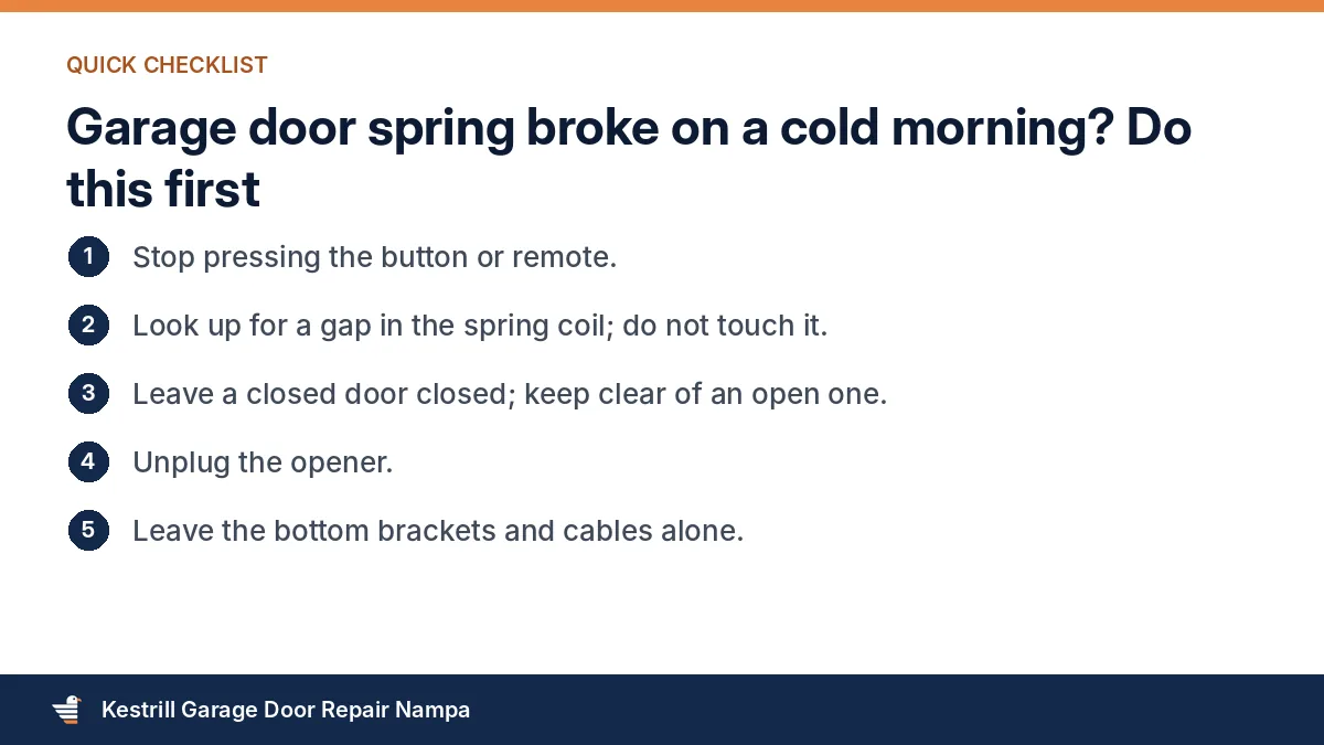 Checklist of what to do when a garage door spring broke on a cold morning