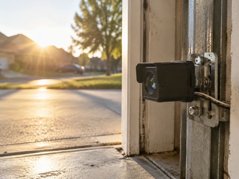 Afternoon sun shining on a garage door sensor